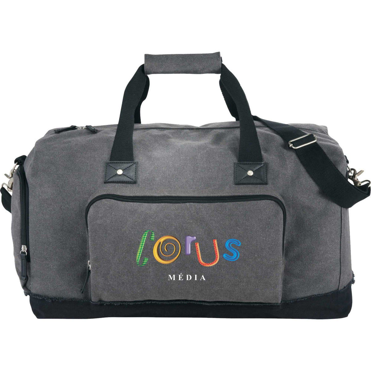 Hudson Weekender Duffel Bag in Canvas and Vinyl, 21 Inches Embroidery - Gray - Front