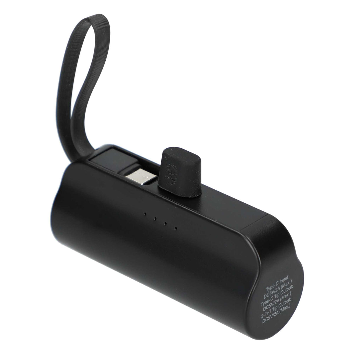 Hue Power Bank with Lanyard Cable and Multi Tips, 5,000 mAh - Black - Left Angle 2