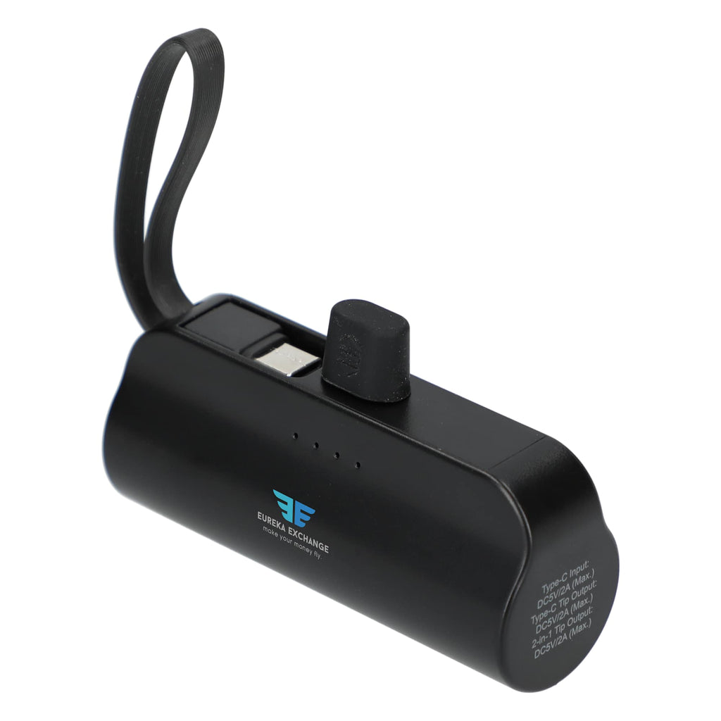 Hue Power Bank with Lanyard Cable and Multi Tips, 5,000 mAh - Black - Left Angle