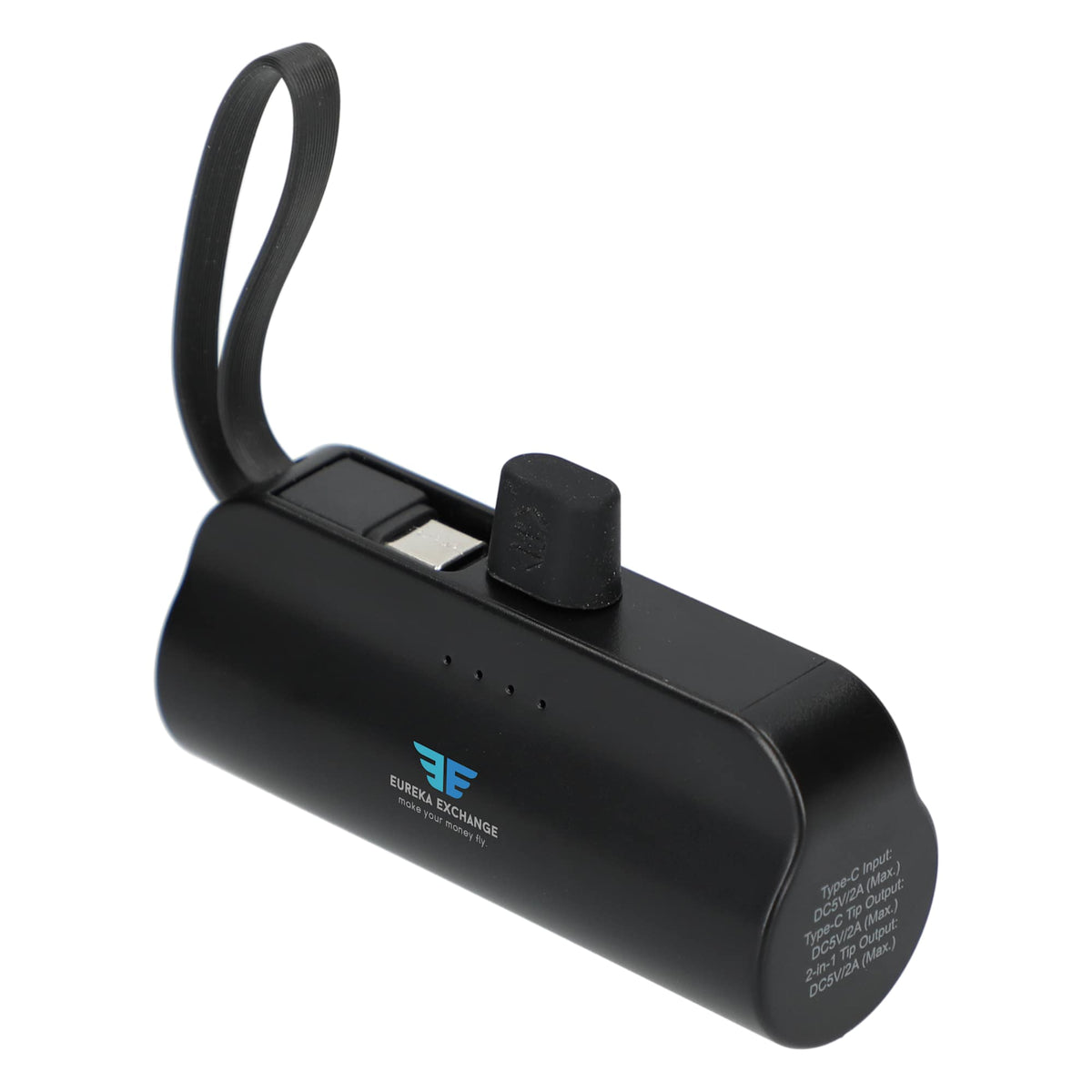 Hue Power Bank with Lanyard Cable and Multi Tips, 5,000 mAh - Black - Left Angle