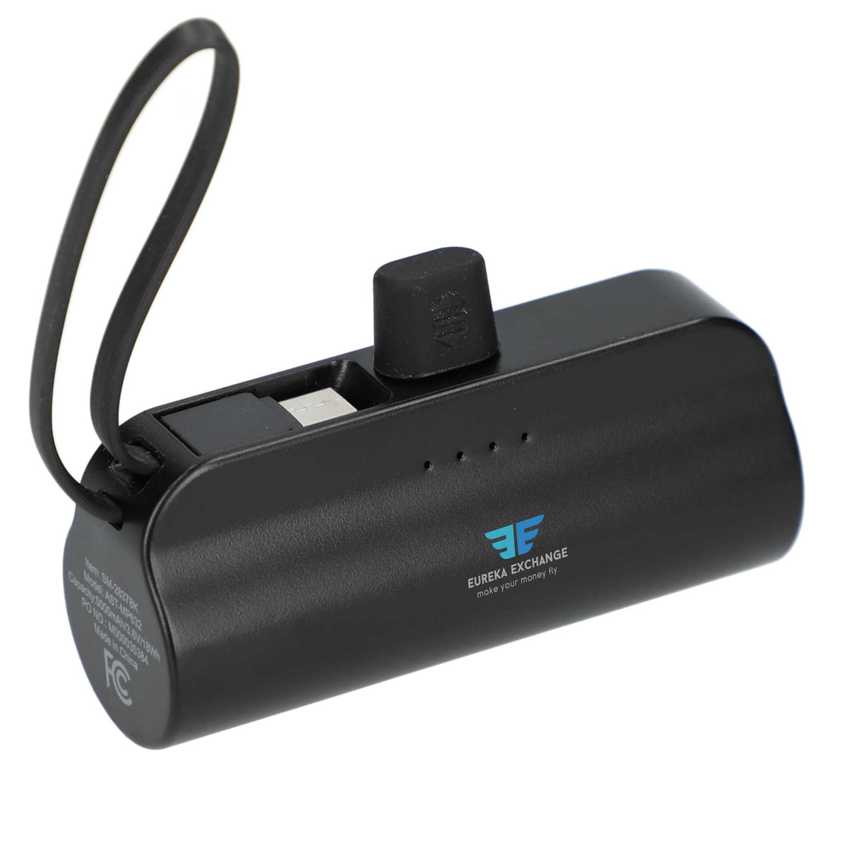 Hue Power Bank with Lanyard Cable and Multi Tips, 5,000 mAh - Black - Right Angle 2