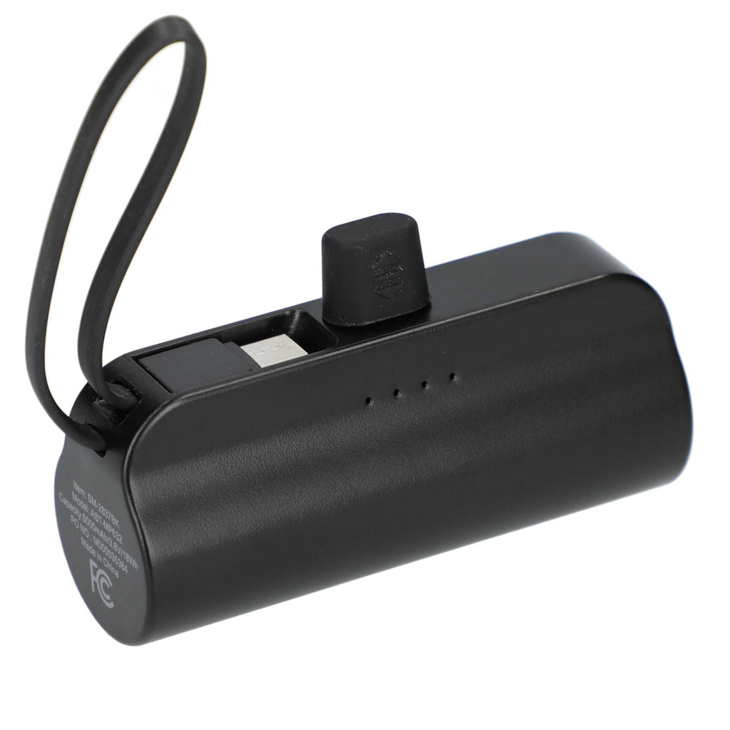 Hue Power Bank with Lanyard Cable and Multi Tips, 5,000 mAh - Black - Right Angle 4