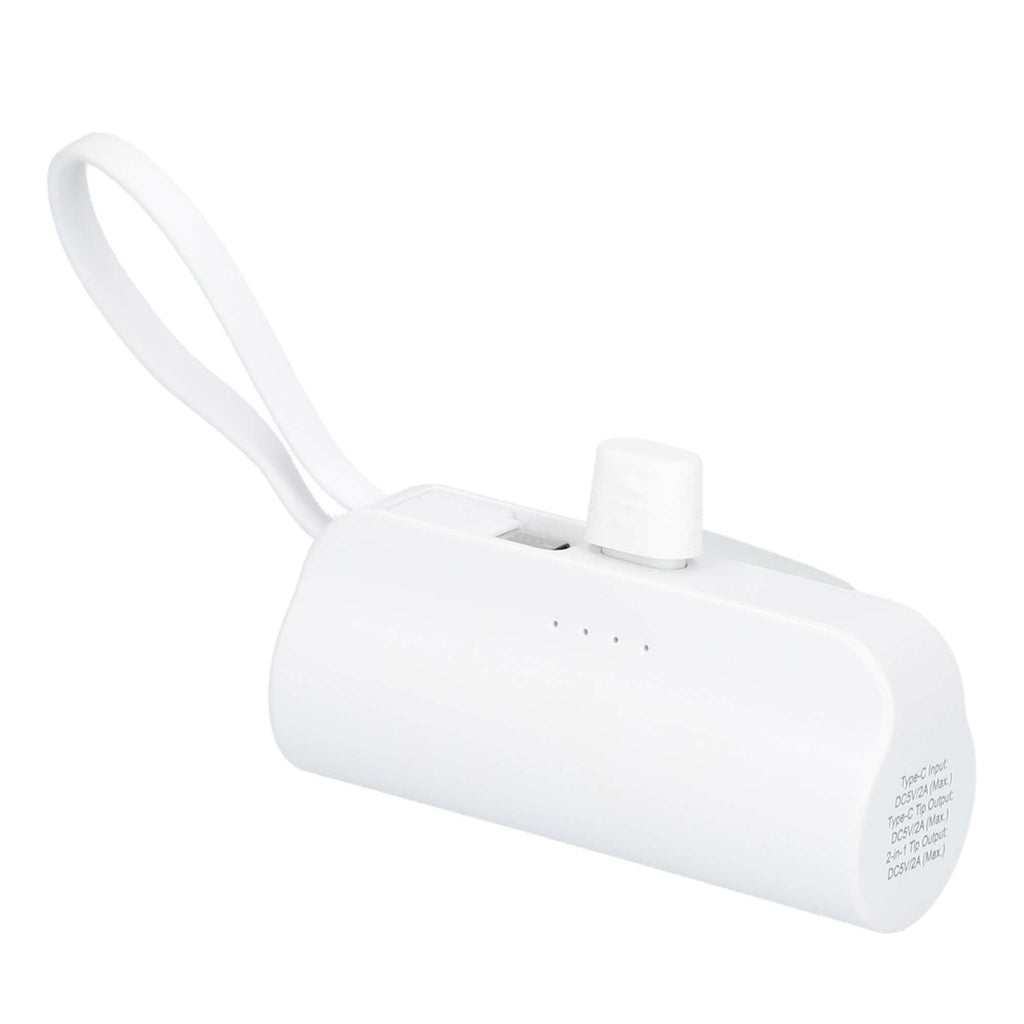 Hue Power Bank with Lanyard Cable and Multi Tips, 5,000 mAh - White - Left Angle 2