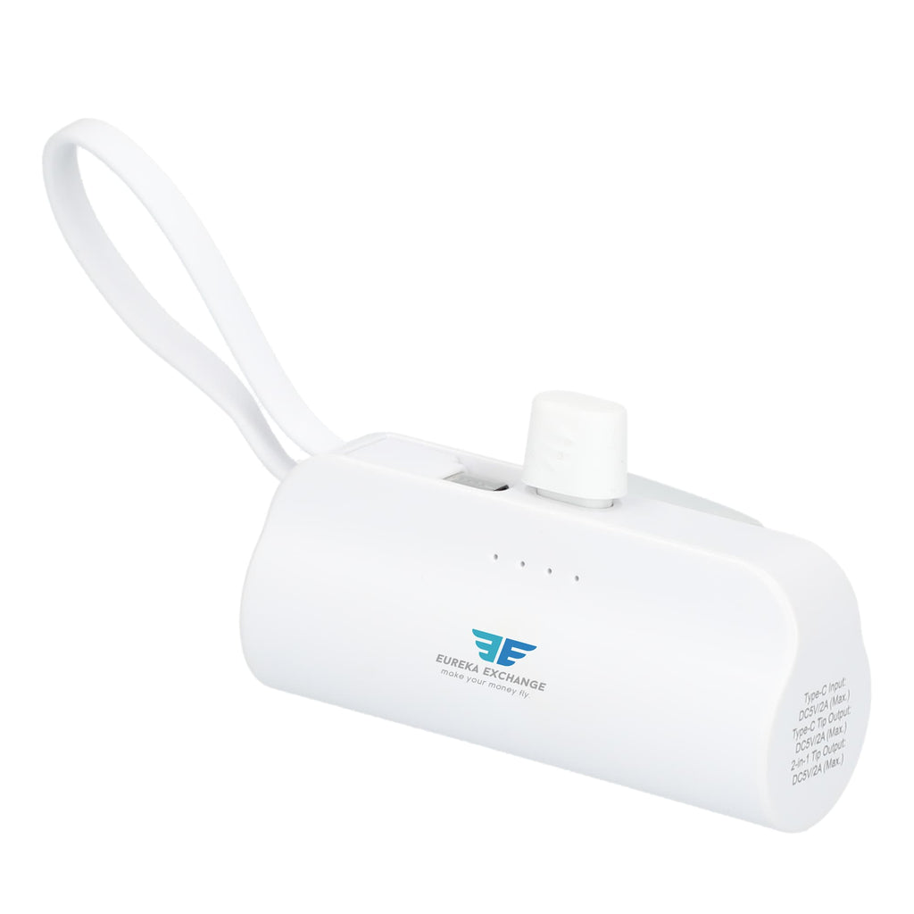 Hue Power Bank with Lanyard Cable and Multi Tips, 5,000 mAh - White - Left Angle