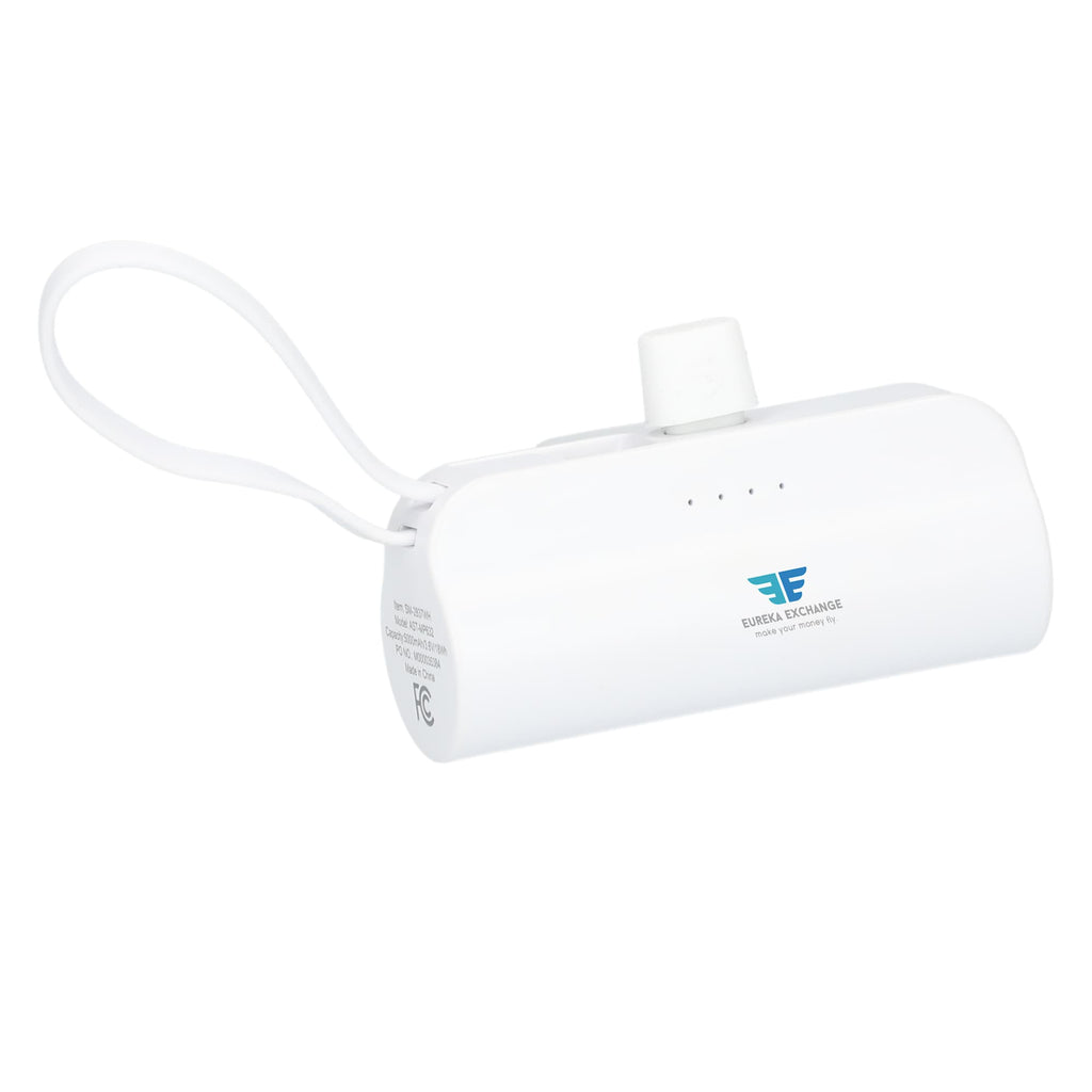 Hue Power Bank with Lanyard Cable and Multi Tips, 5,000 mAh - White - Right Angle 3