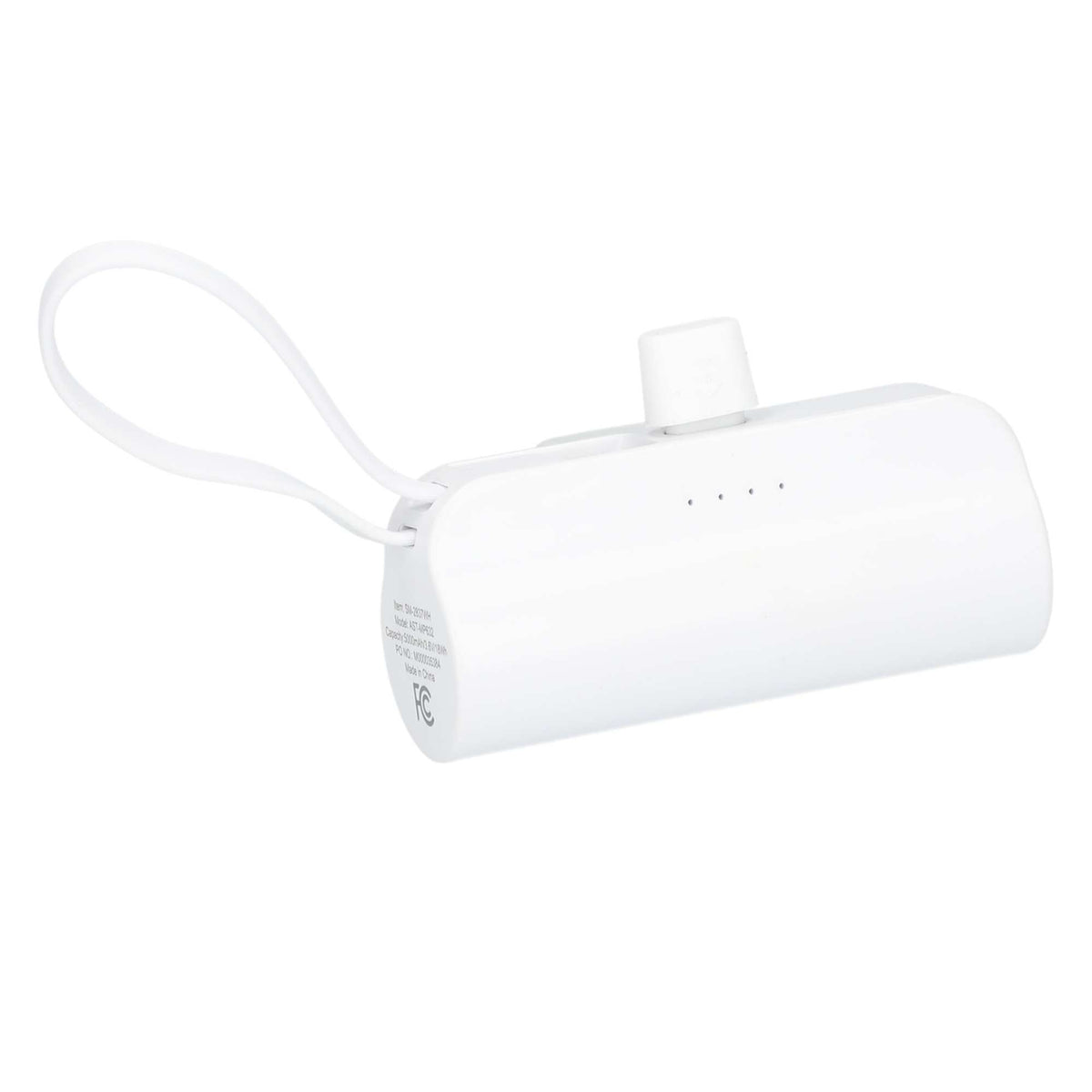 Hue Power Bank with Lanyard Cable and Multi Tips, 5,000 mAh - White - Right Angle 6