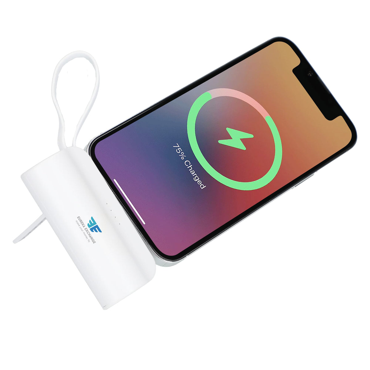 Hue Power Bank with Lanyard Cable and Multi Tips, 5,000 mAh - White - Right Angle
