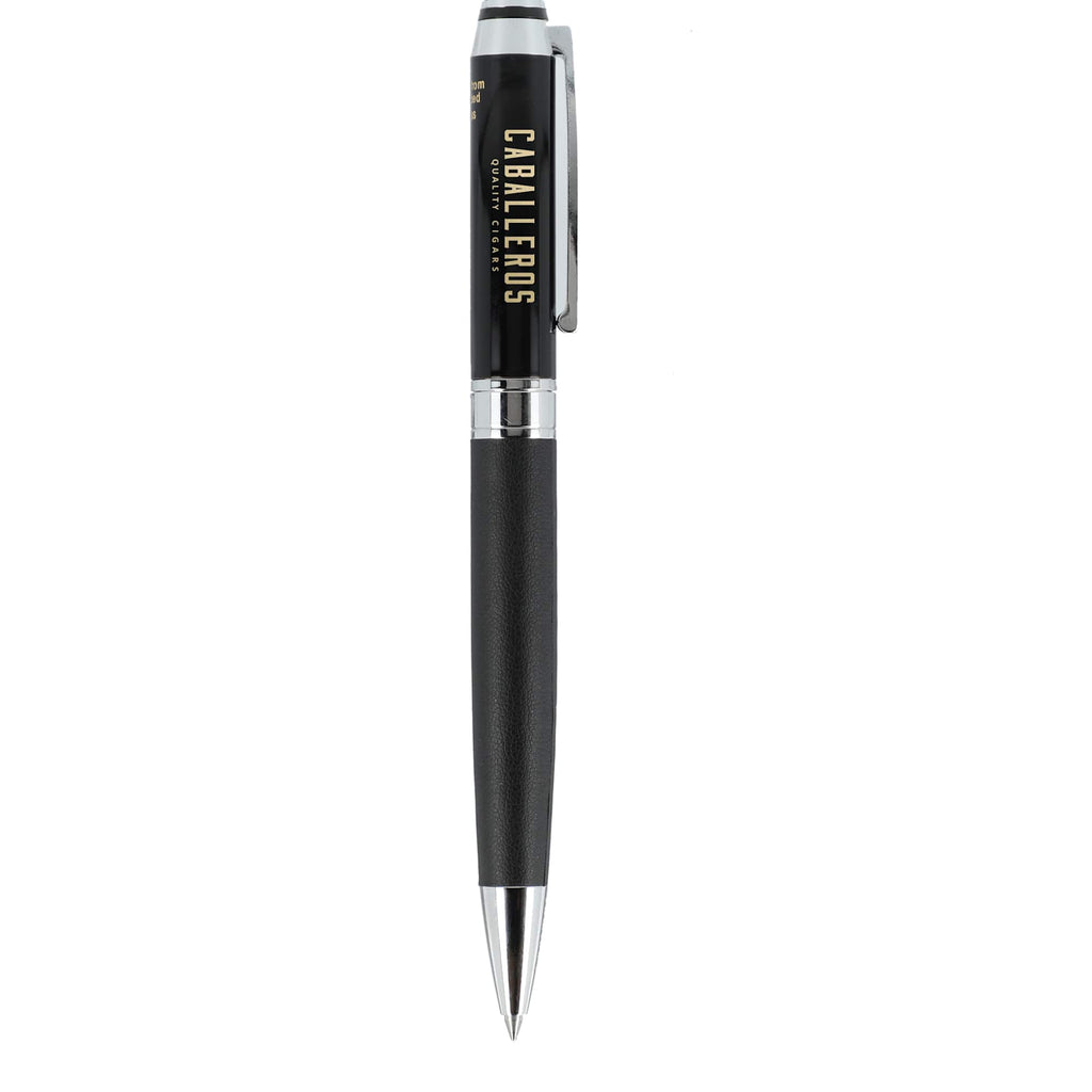 Hyde Capped Gel Pen in Recycled Brass and Leather - Black - Right Side