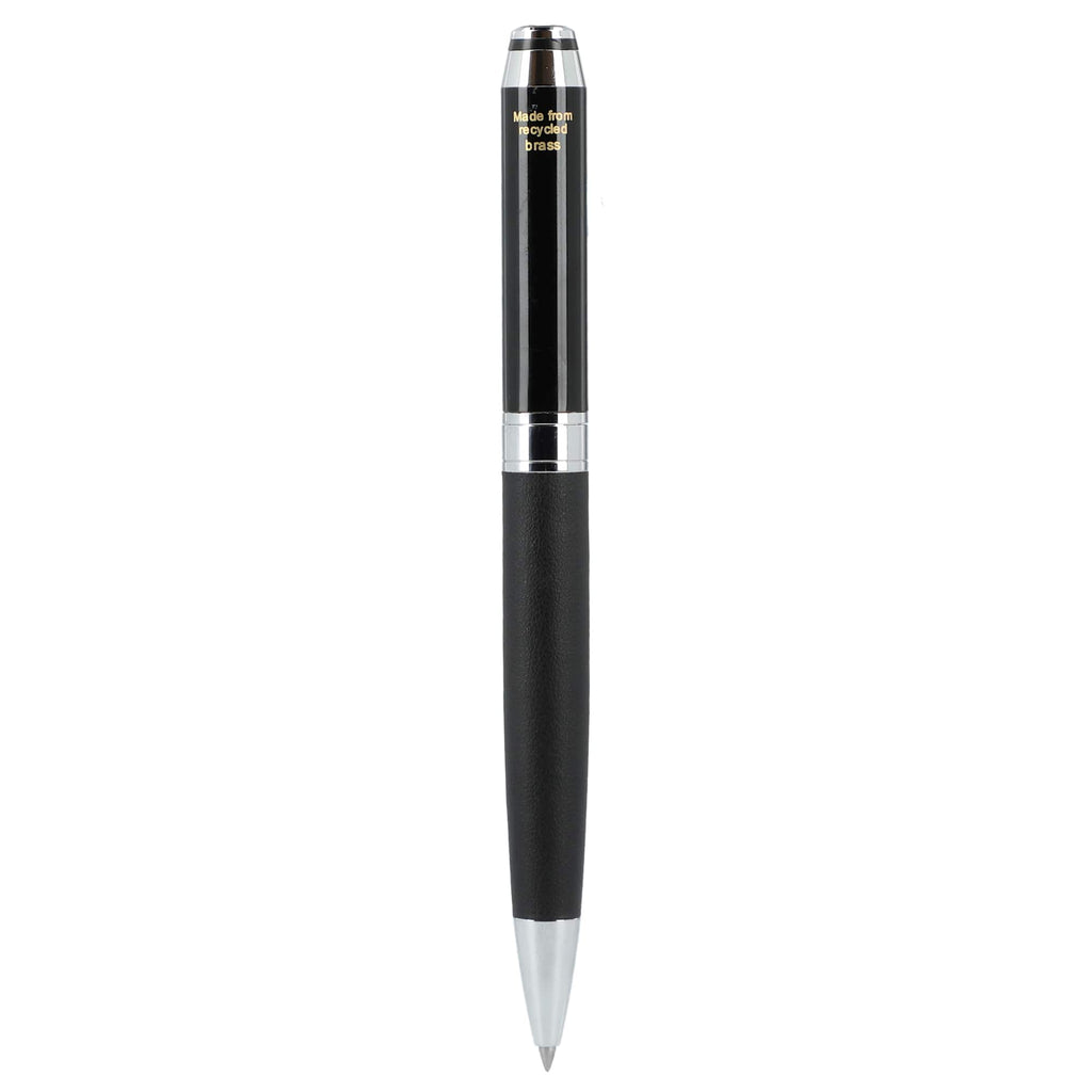 Hyde Capped Gel Pen in Recycled Brass and Leather Laser Engraving - Black - Back