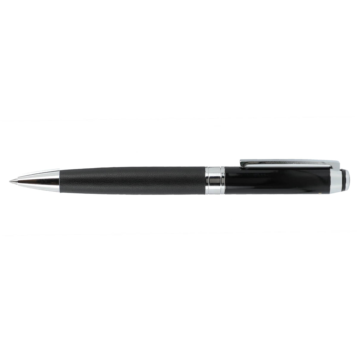Hyde Capped Gel Pen in Recycled Brass and Leather Laser Engraving - Black - Left Side 2