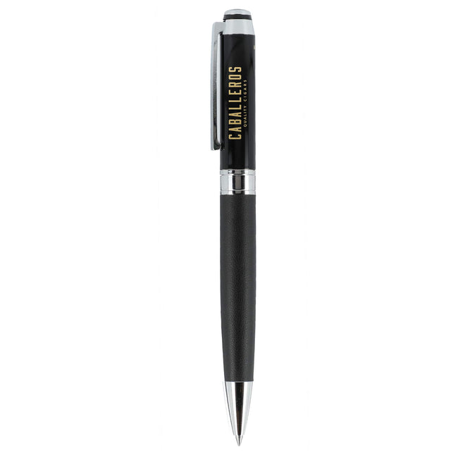 Hyde Capped Gel Pen in Recycled Brass and Leather Laser Engraving