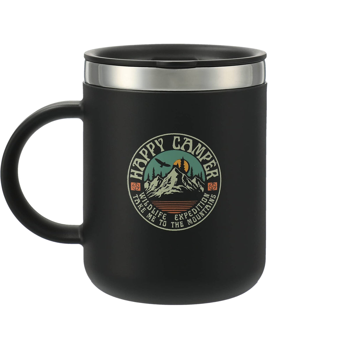 Hydro Flask Insulated Coffee Mug with Lid, 12 oz - Black - Front