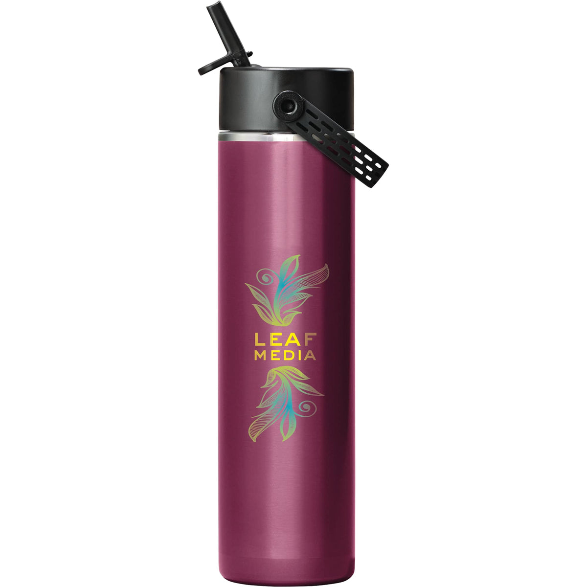 Hydro Flask Lightweight Wide Mouth Bottle with Flex Straw, 24 oz Full Color - Garnet Red - Front
