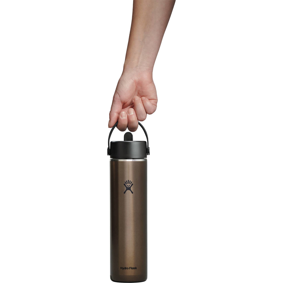Hydro Flask Lightweight Wide Mouth Bottle with Flex Straw, 24 oz Full Color - Obsidian - Back On Model