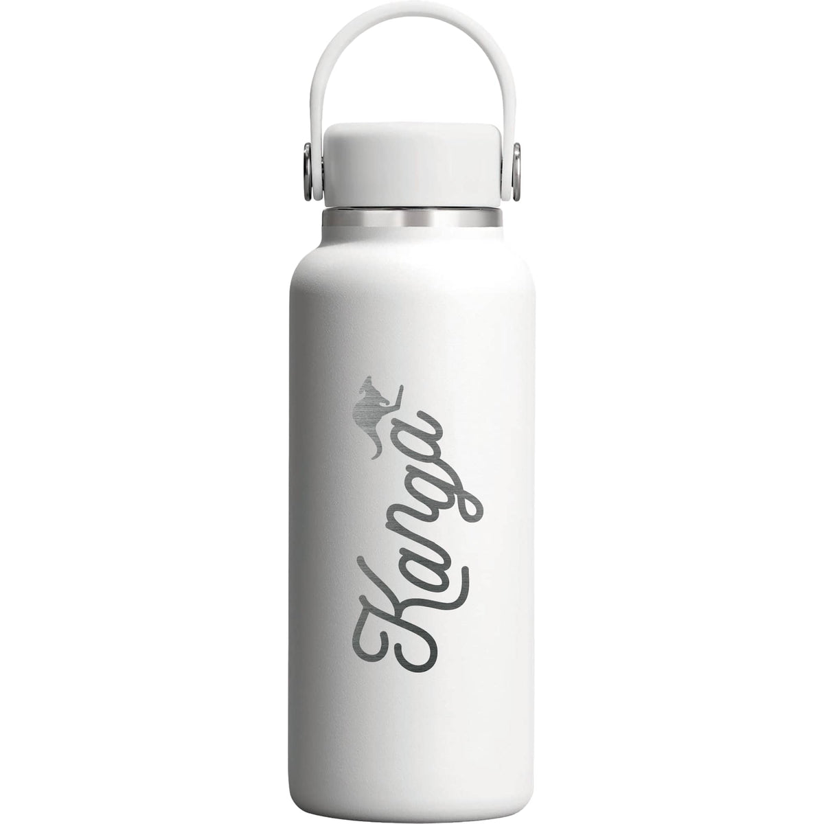 Hydro Flask Micro Hydro Mini Bottle with FlexClip, 13.5 oz Laser Engraving - White - Front