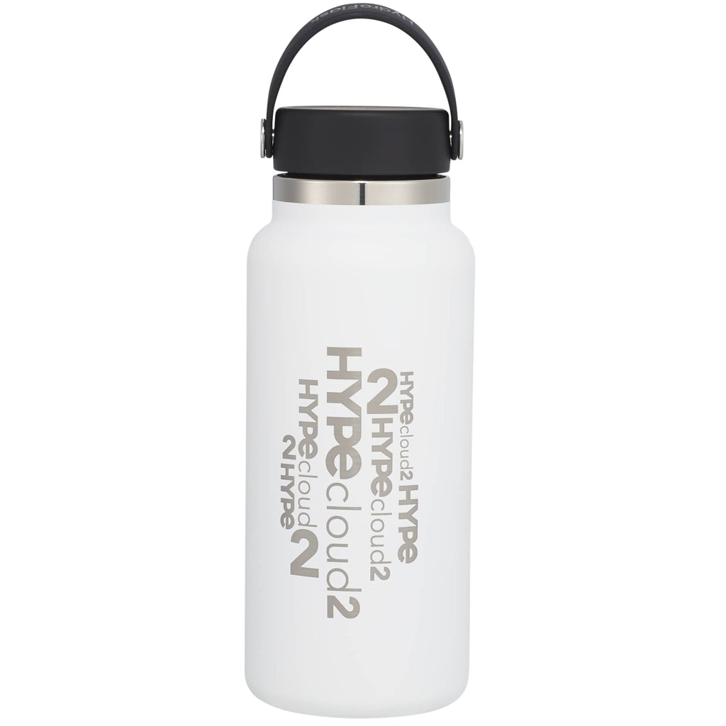 Hydro Flask Wide Mouth Bottle with Flex Cap, 32 oz Laser Engraving - White - Front