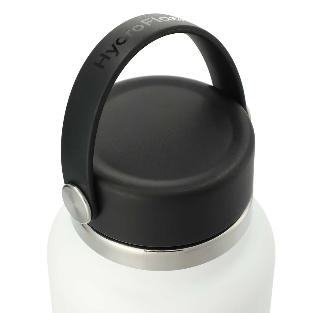 Hydro Flask Wide Mouth Bottle with Flex Cap, 32 oz Laser Engraving - White - Right Angle