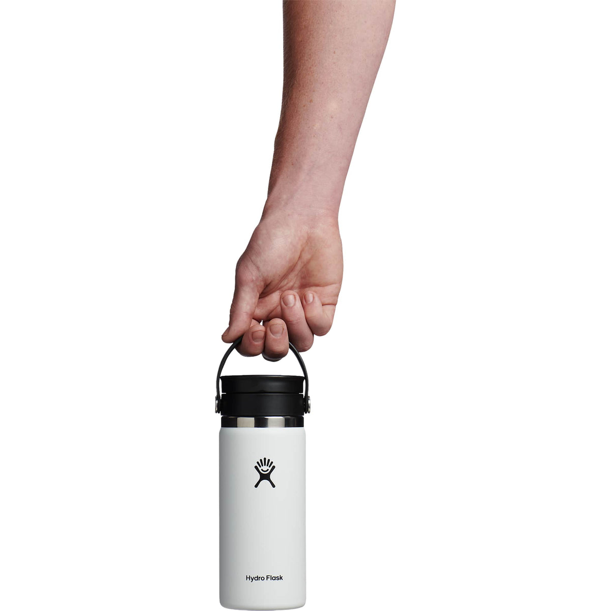 Hydro Flask Wide Mouth Bottle with Flex Sip Lid, 16 oz Laser Engraving - White - Back Holding