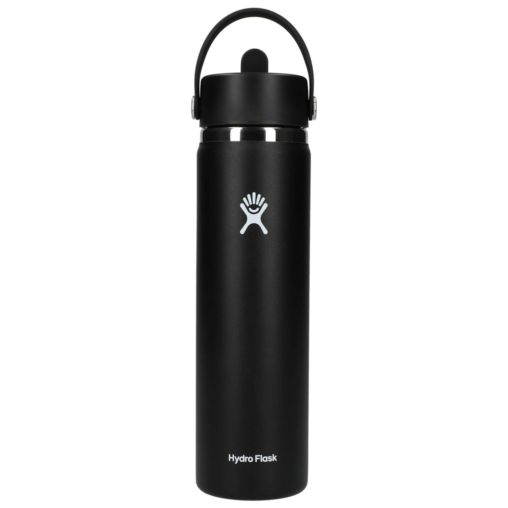Hydro Flask Wide Mouth Bottle with Flex Straw Cap, 24 oz Laser Engraving - Black - Back 2
