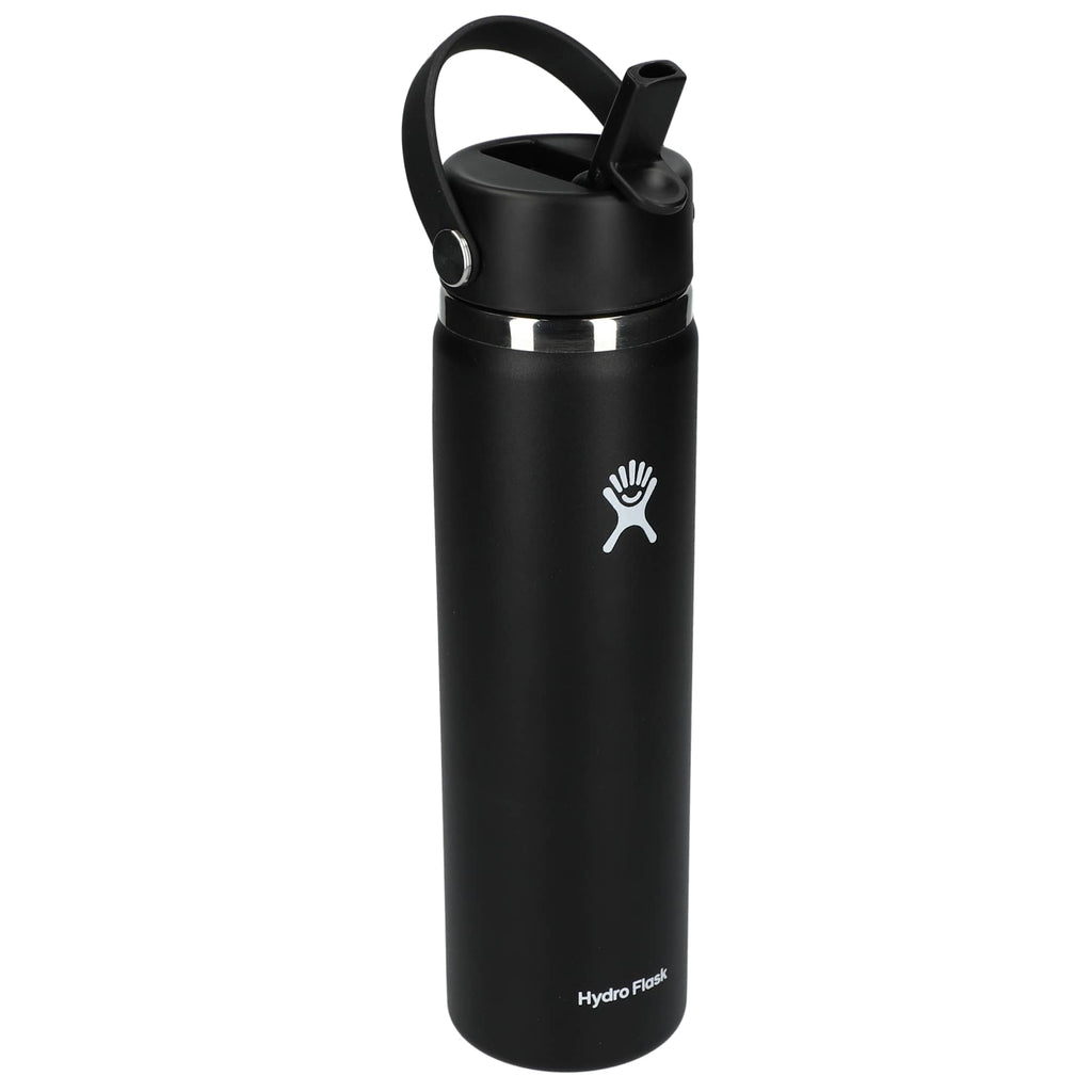 Hydro Flask Wide Mouth Bottle with Flex Straw Cap, 24 oz Laser Engraving - Black - Right Angle 2