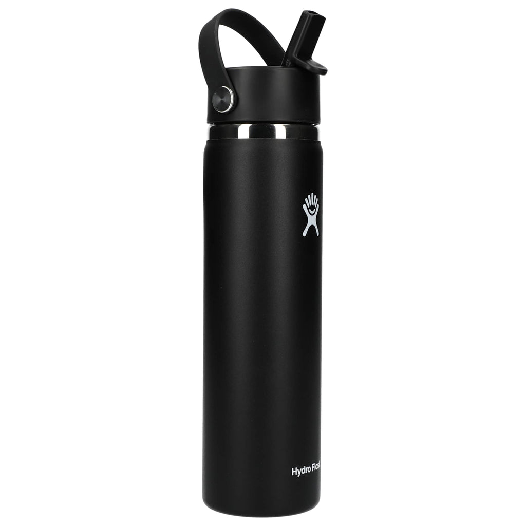 Hydro Flask Wide Mouth Bottle with Flex Straw Cap, 24 oz Laser Engraving - Black - Right Angle 3