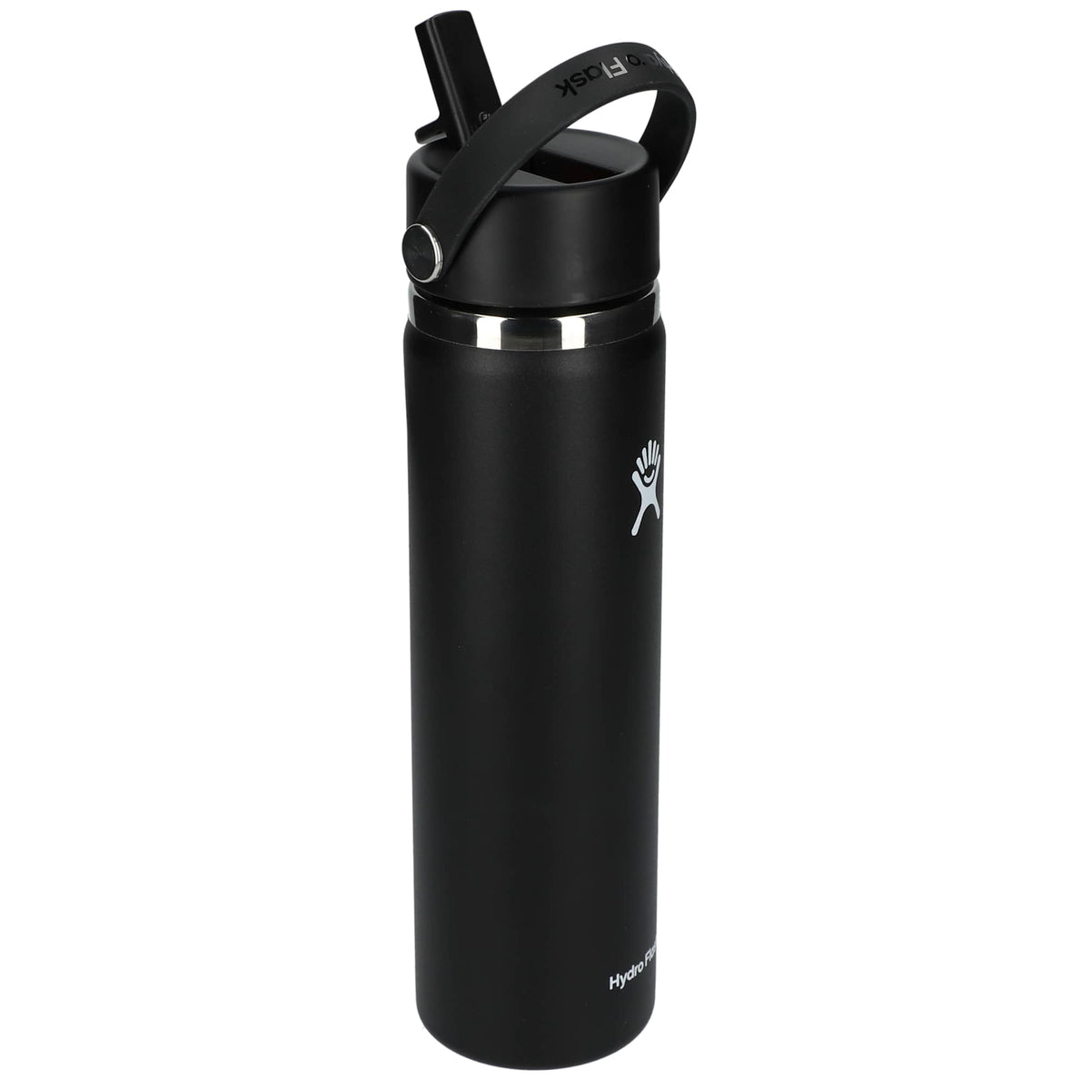 Hydro Flask Wide Mouth Bottle with Flex Straw Cap, 24 oz Laser Engraving - Black - Right Angle