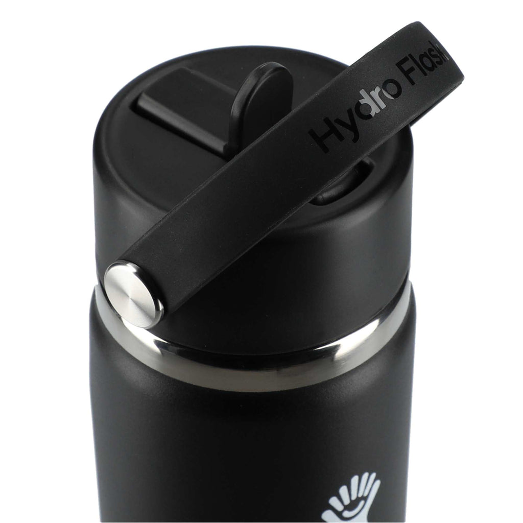 Hydro Flask Wide Mouth Bottle with Flex Straw Cap, 24 oz Laser Engraving - Black - Top