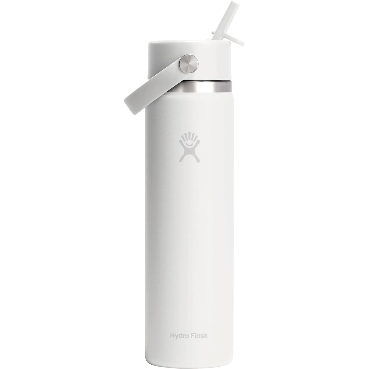 Hydro Flask Wide Mouth Bottle with Flex Straw Cap, 24 oz Laser Engraving - White - Back