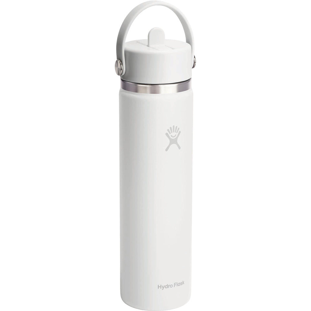 Hydro Flask Wide Mouth Bottle with Flex Straw Cap, 24 oz Laser Engraving - White - Right Angle 2