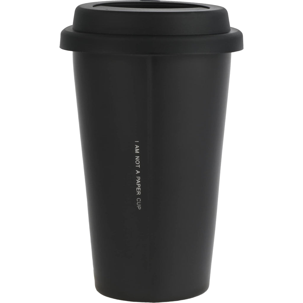 I'm Not a Paper Cup Ceramic Tumbler with Silicone Lid, 10 oz Laser Engraving - Black - Back
