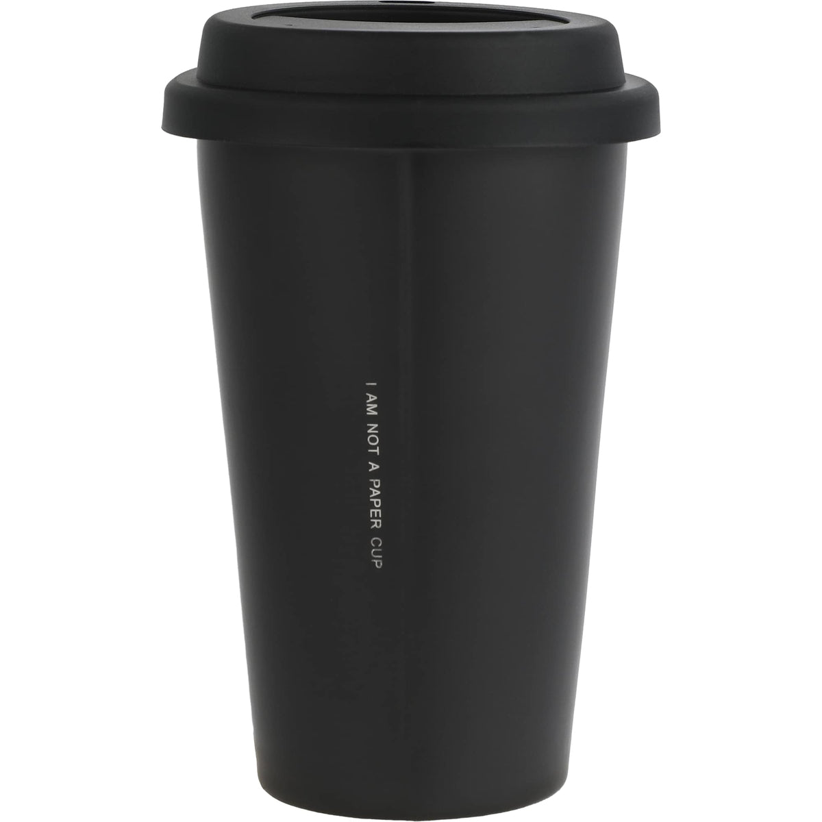 I'm Not a Paper Cup Ceramic Tumbler with Silicone Lid, 10 oz Laser Engraving - Black - Back