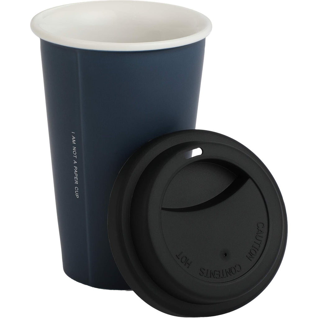 I'm Not a Paper Cup Ceramic Tumbler with Silicone Lid, 10 oz Laser Engraving - Navy - Detail