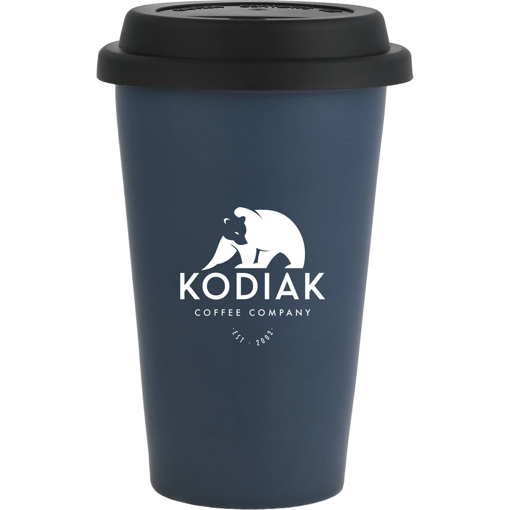 I'm Not a Paper Cup Ceramic Tumbler with Silicone Lid, 10 oz Laser Engraving - Navy - Front