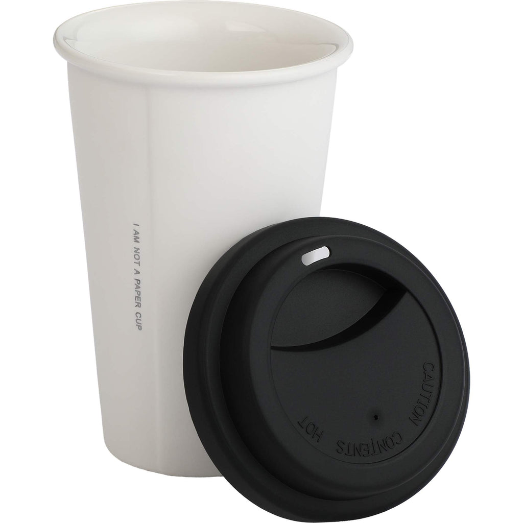I'm Not a Paper Cup Ceramic Tumbler with Silicone Lid, 10 oz Laser Engraving - White - Detail