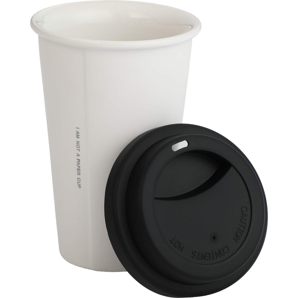 I'm Not a Paper Cup Ceramic Tumbler with Silicone Lid, 10 oz Laser Engraving - White - Detail