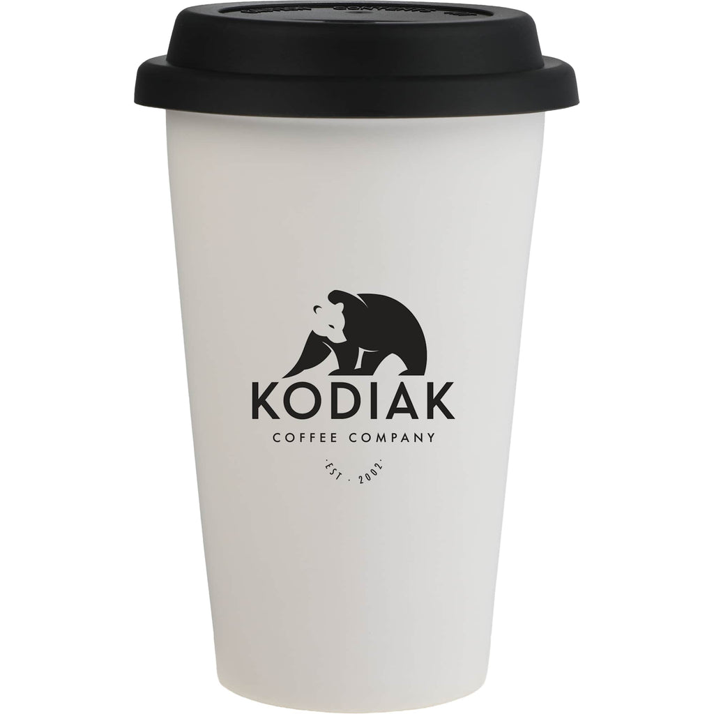 I'm Not a Paper Cup Ceramic Tumbler with Silicone Lid, 10 oz Laser Engraving - White - Front