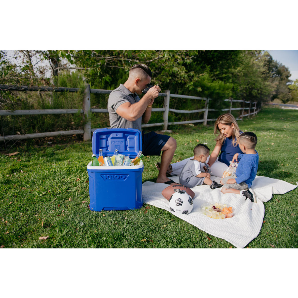 Igloo Profile Roller Cooler, 28 Qt Full Color - White-Majestic Blue - View 12