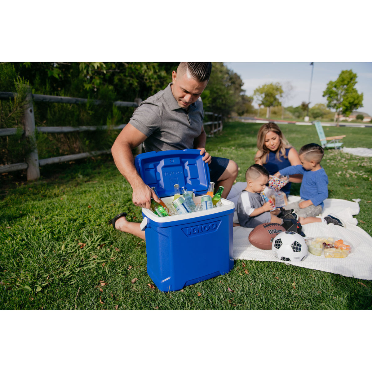 Igloo Profile Roller Cooler, 28 Qt Full Color - White-Majestic Blue - View 13