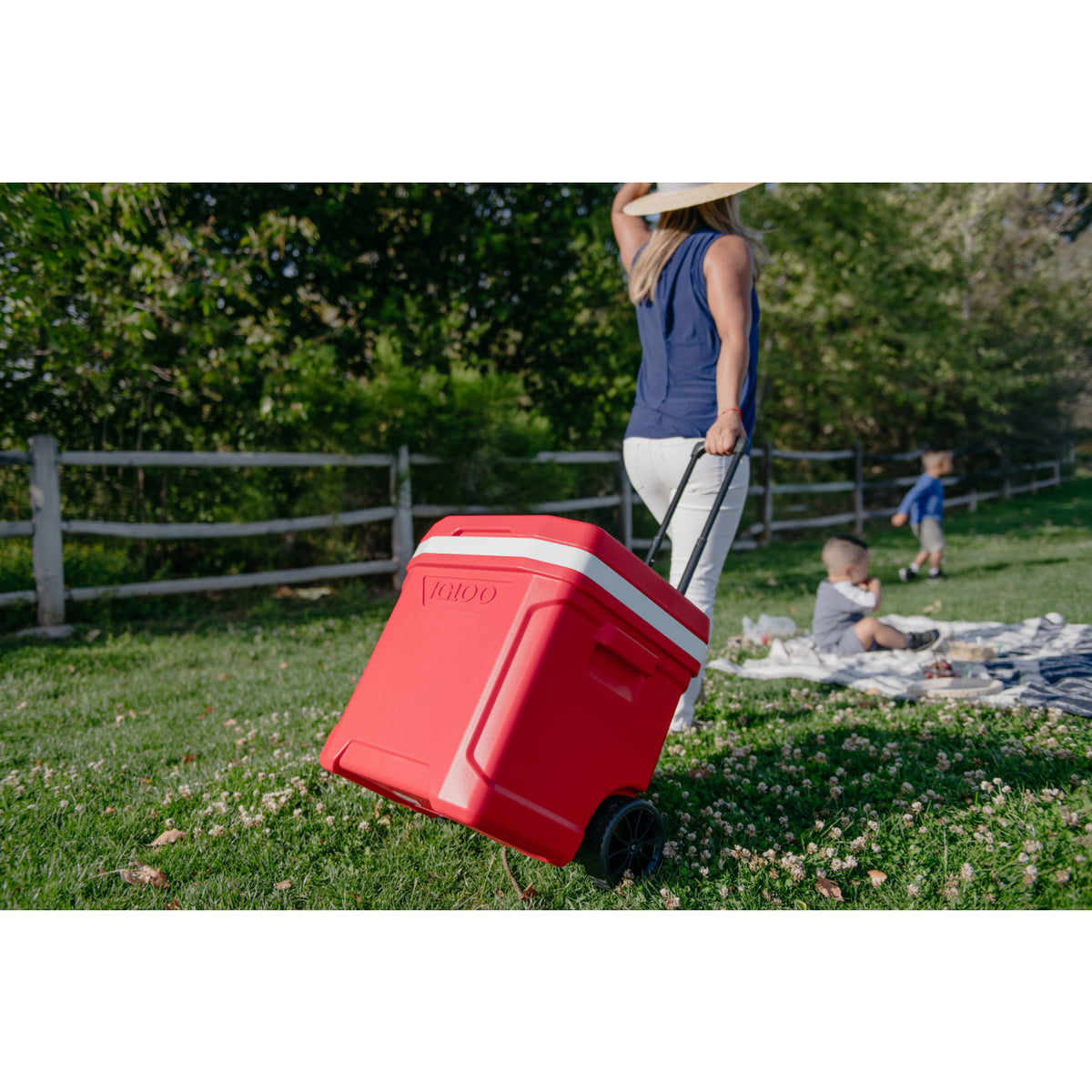 Igloo Profile Roller Cooler, 28 Qt Full Color - White-Red Star - View 12
