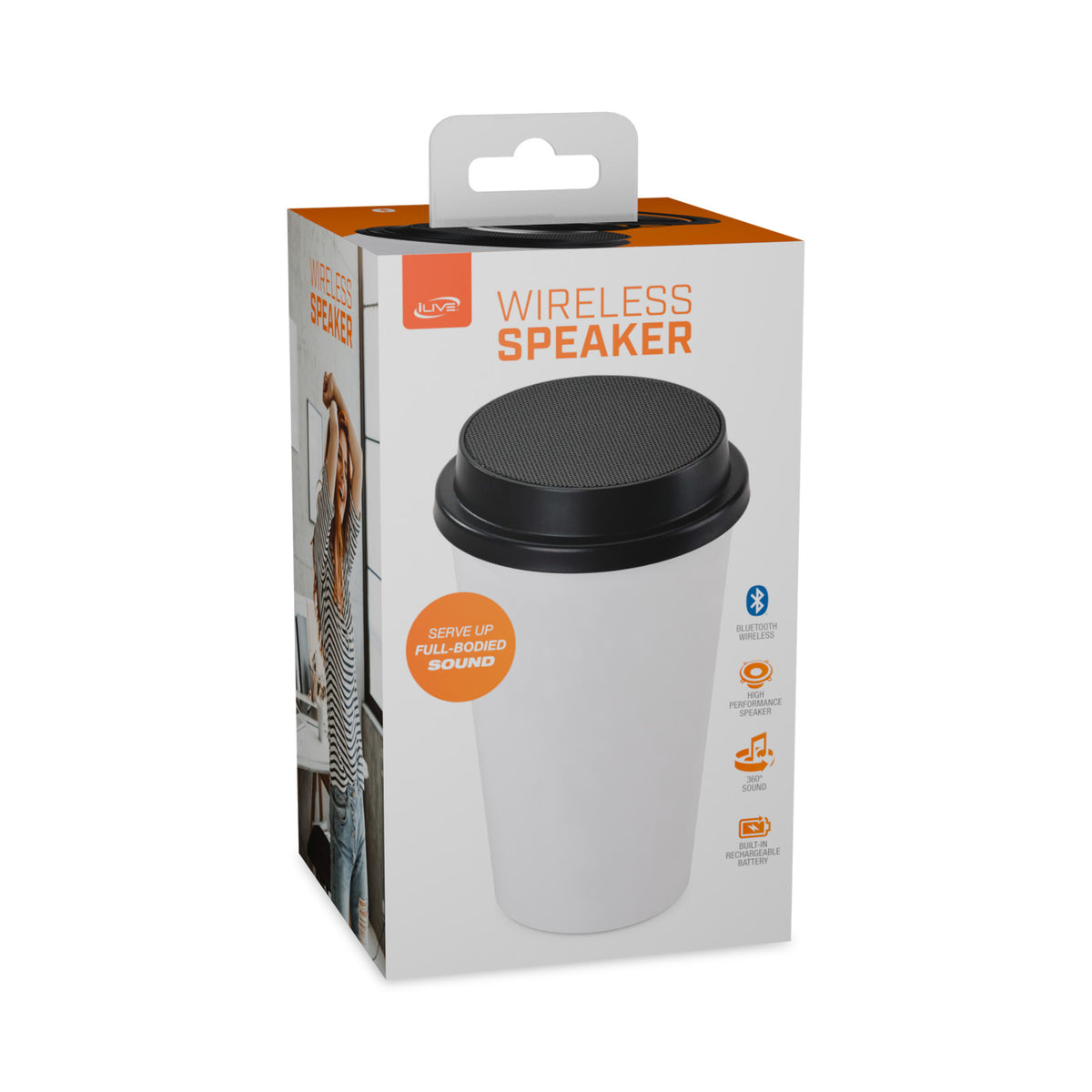 iLive Coffee Cup Bluetooth Speaker - White/Black - View 5