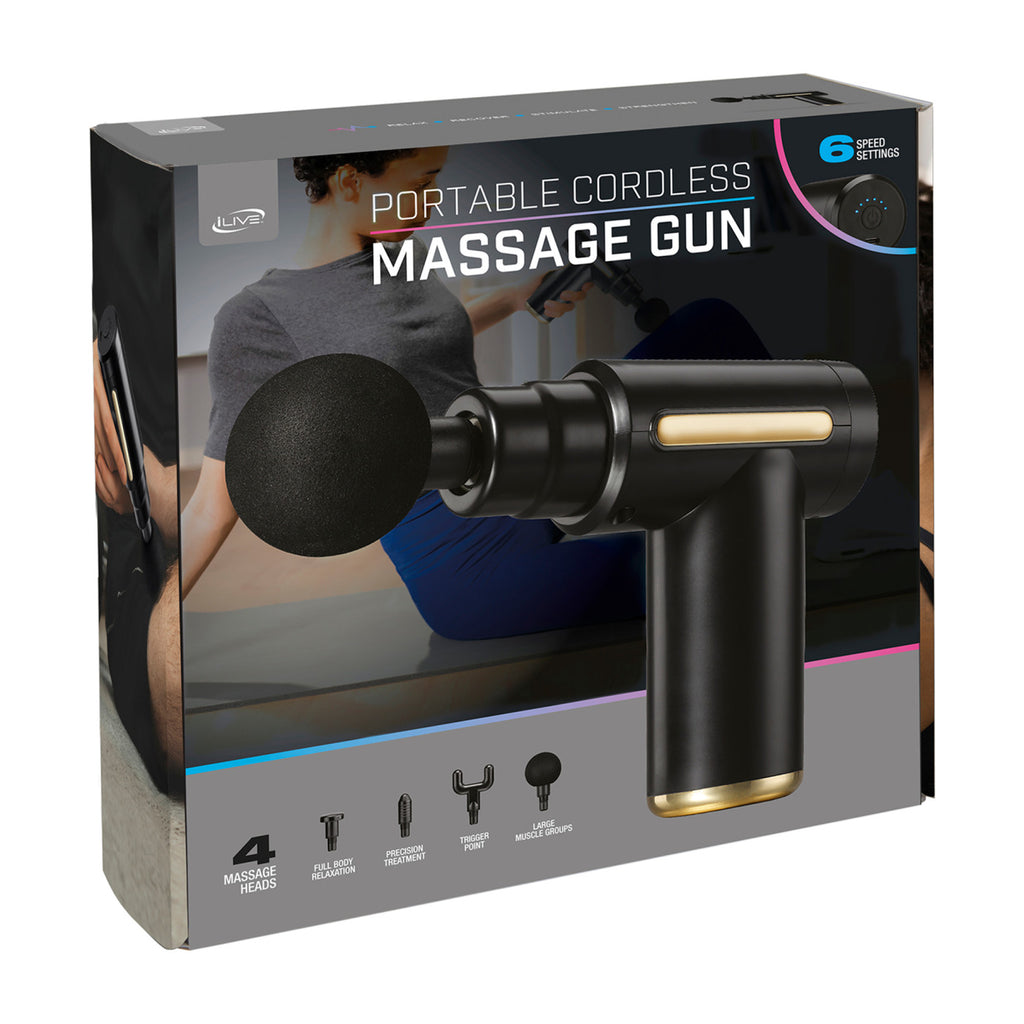 iLive Compact Cordless Massage Gun, 4 Heads - Black - View 6