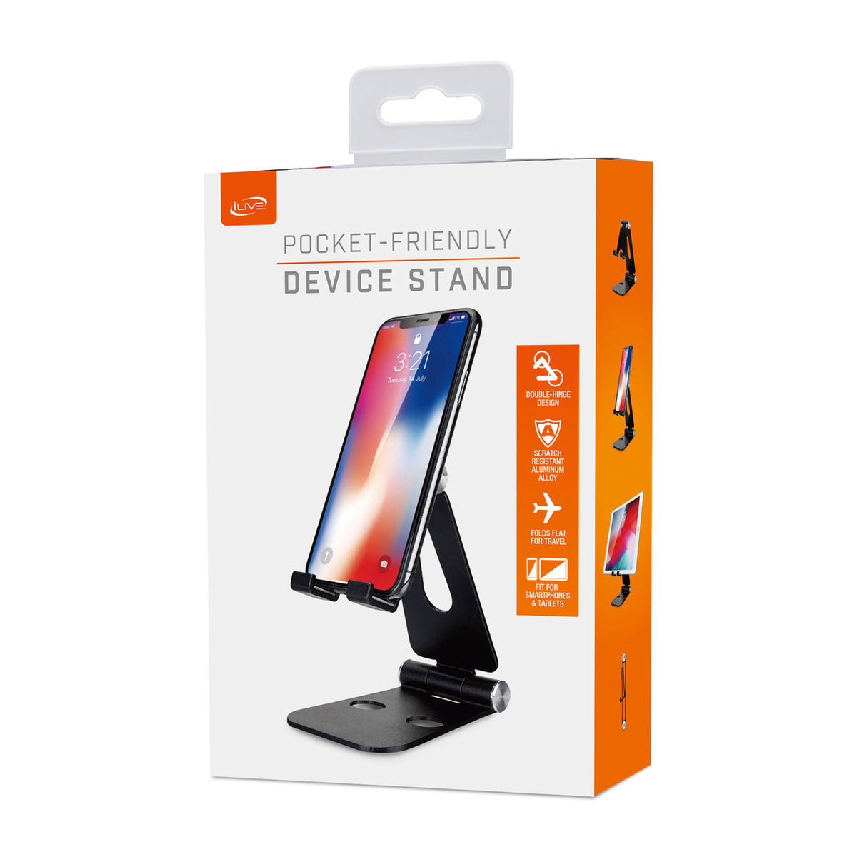 iLive Folding Aluminum Phone and Tablet Stand Laser Engraving - Black - View 7