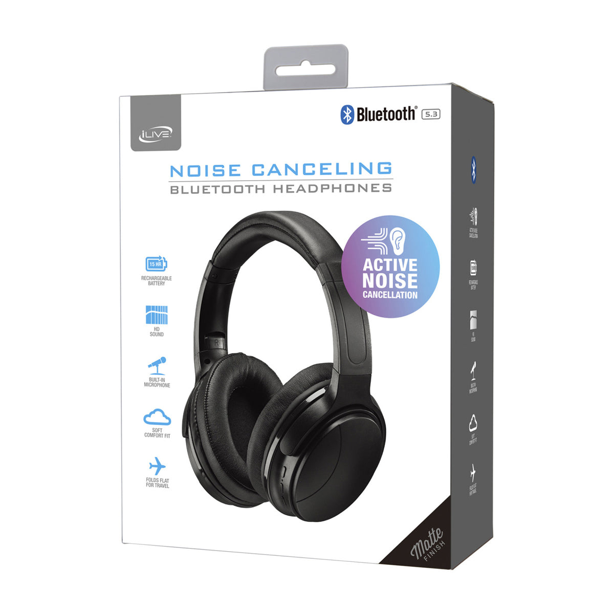 iLive Noise Cancelling Bluetooth Headphones - Black - View 5