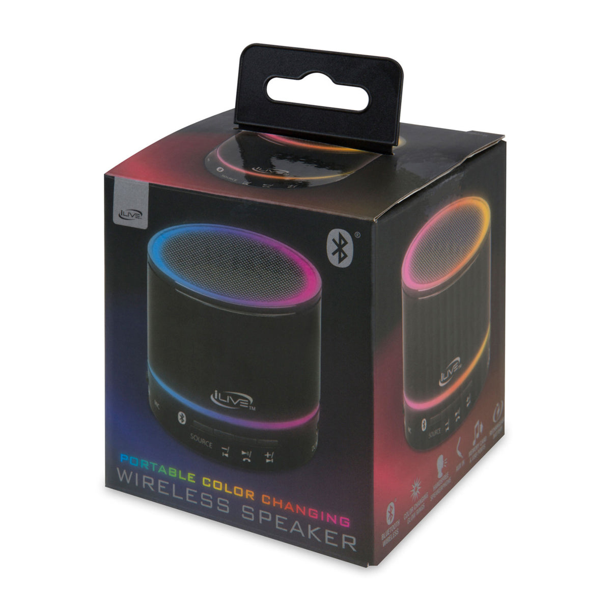 iLive Palm Size Bluetooth Speaker with Lights - Black - View 7