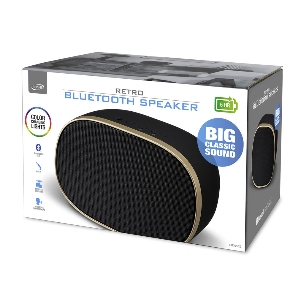iLive Retro Bluetooth Speaker with LED Lights - Black - View 4