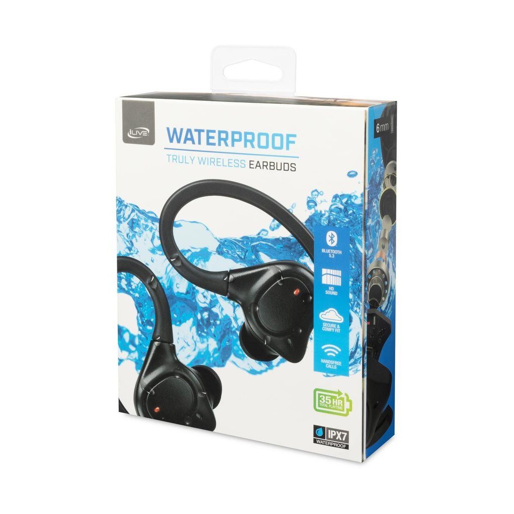 iLive Waterproof Sport Earbuds with Ear Hooks - Black - View 11