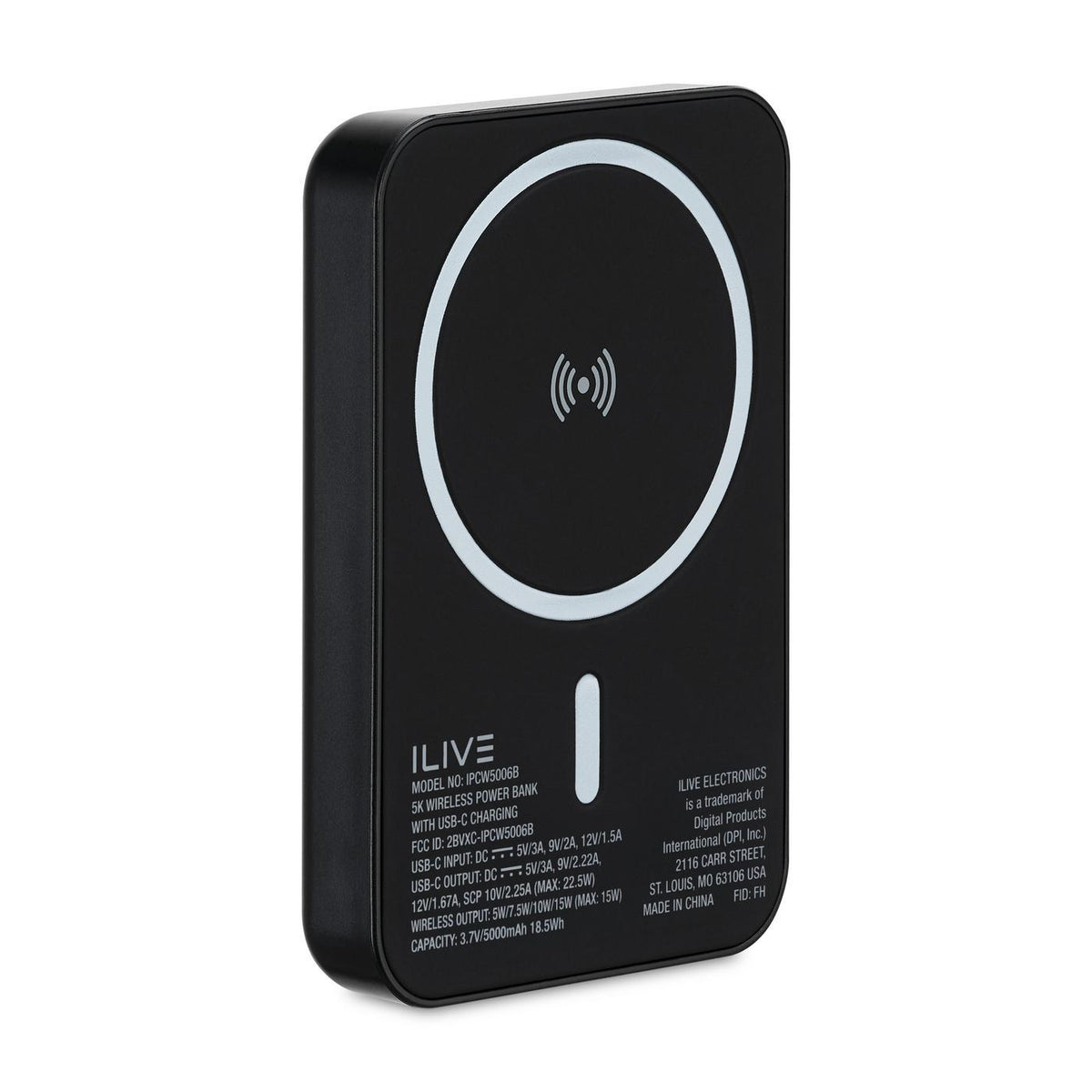 iLive Wireless Charging Power Bank, 5,000 mAh Full Color - Black - View 1