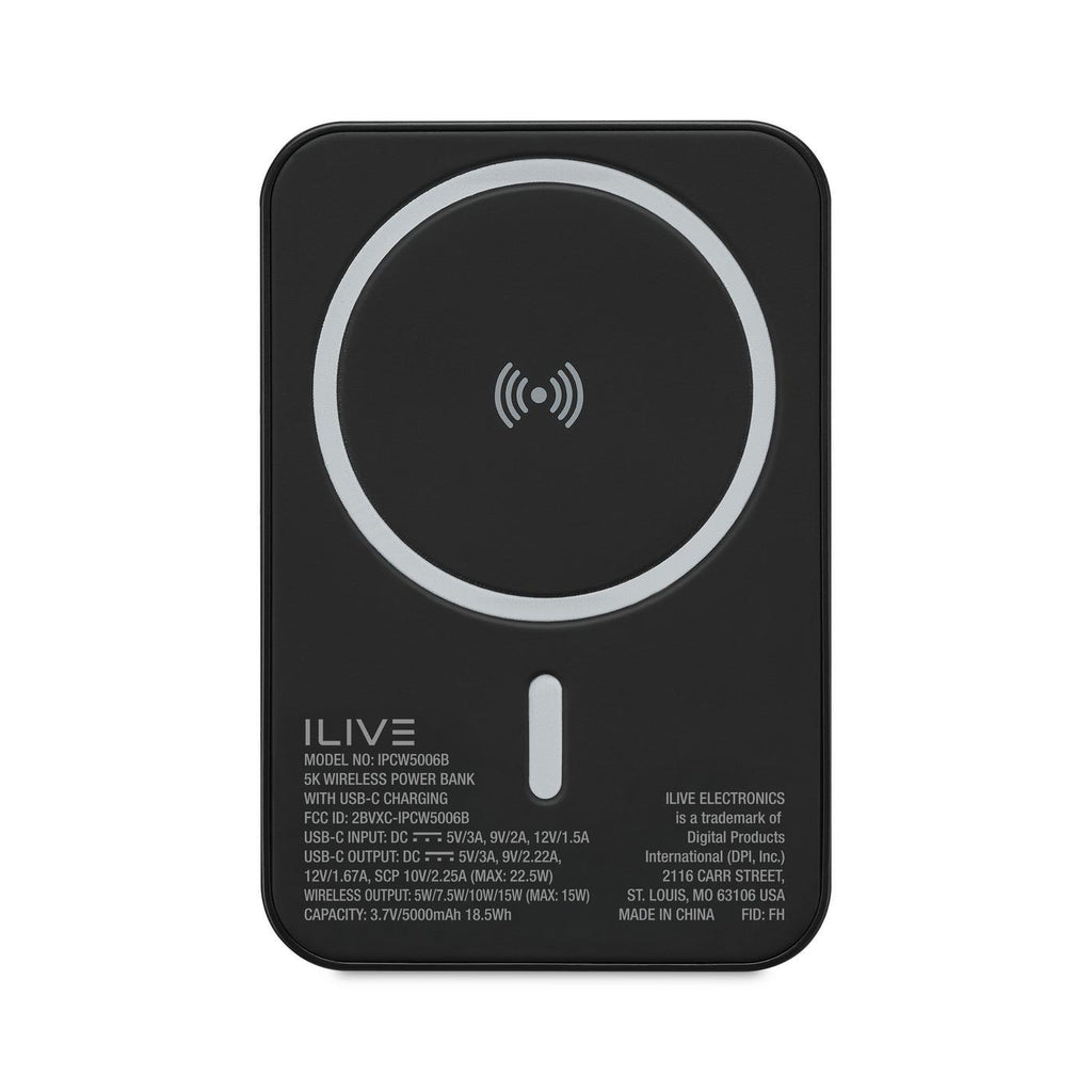 iLive Wireless Charging Power Bank, 5,000 mAh Full Color - Black - View 4