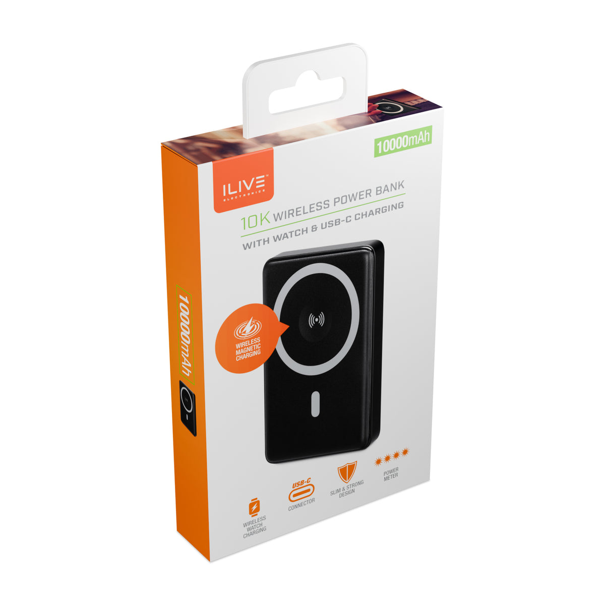 iLive Wireless Power Bank with Watch Charger, 10,000 mAh - Black - View 7