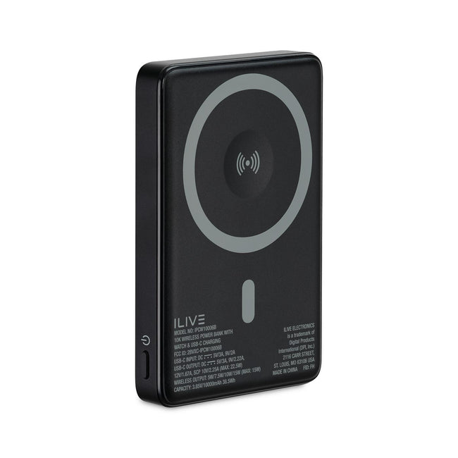 iLive Wireless Power Bank with Watch Charger, 10,000 mAh Full Color
